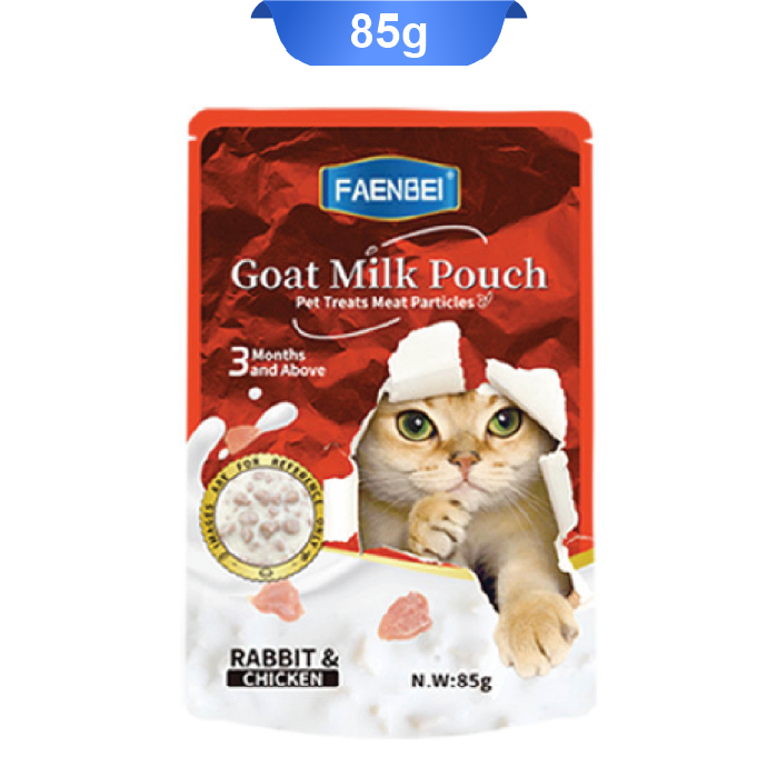 goat-milk-pouch-02 پوچ گربه فنبی مدل چانک طعم مرغ و خرگوش داخل شیر بز وزن 85 گرم کد 103189 Faenbei Goat Milk Pouch - Image 1