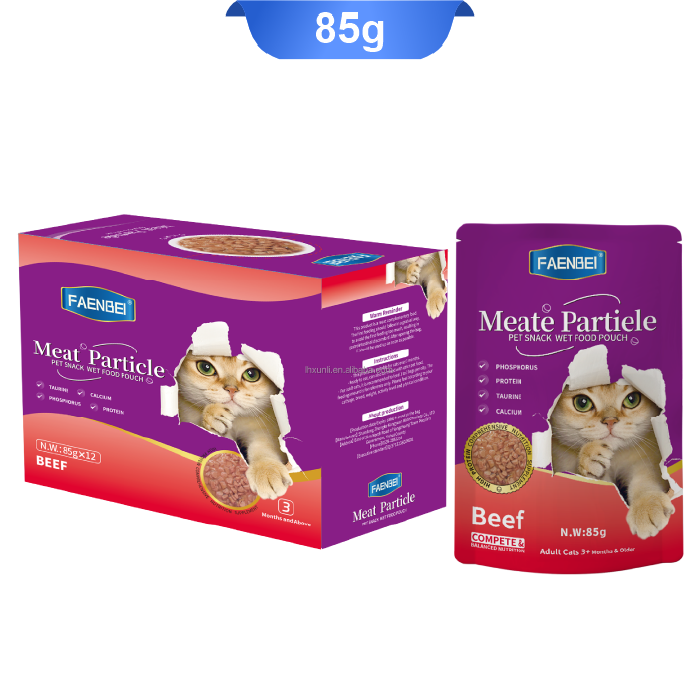 meat-particle-02 پوچ گربه فنبی مدل چانک طعم گوشت وزن 85 گرم کد 103190 Faenbei Meat Particle - Image 1