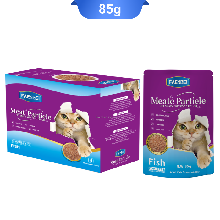 meat-particle-03 پوچ گربه فنبی مدل چانک طعم ماهی وزن 85 گرم کد 103191 Faenbei Meat Particle - Image 1