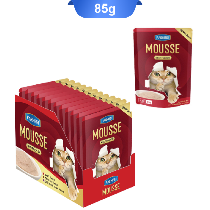 mousse-02 پوچ گربه فنبی مدل موس طعم گوشت وزن 85 گرم کد 103208 Faenbei Mousse - Image 1