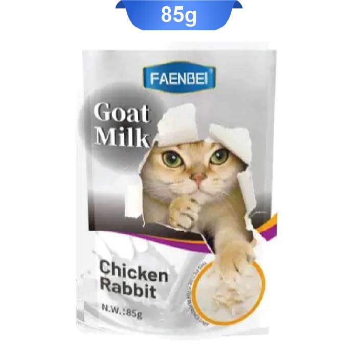 sup-06 سوپ گربه فنبی طعم مرغ و خرگوش داخل شیر بز وزن 85 گرم کد 103201 Faenbei Goat Milk - Image 1