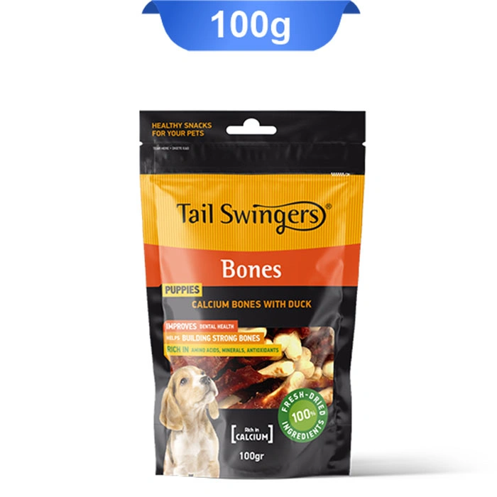 bones-duck- تشویقی توله سگ تیل سوینگرز مدل استخوان کلسیمی با اردک پاپی وزن 100 گرم Tail Swingers Bones Duck - Image 1