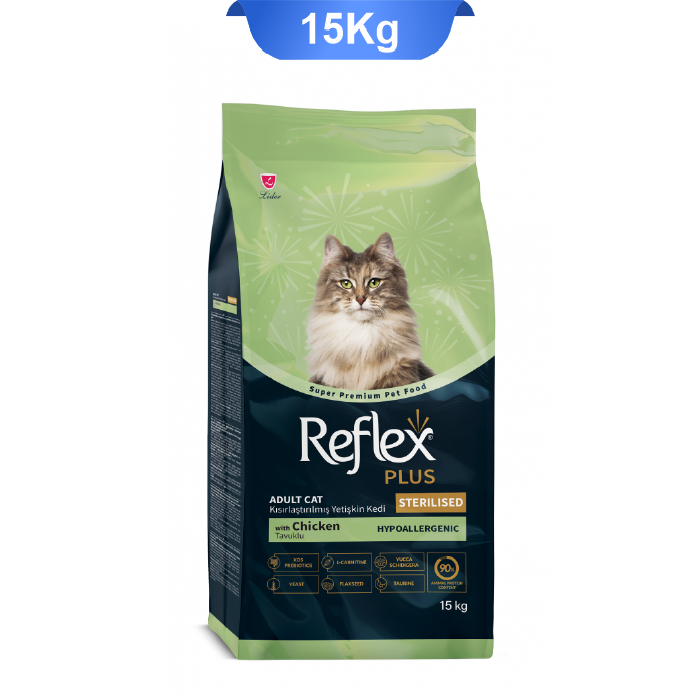 reflex-plus-adult-sterilised-cat-food-with-chicken-15kg غذای خشک گربه عقیم رفلکس پلاس استرلایزد طعم مرغ وزن 15 کیلوگرم Reflex Sterilised - Image 1