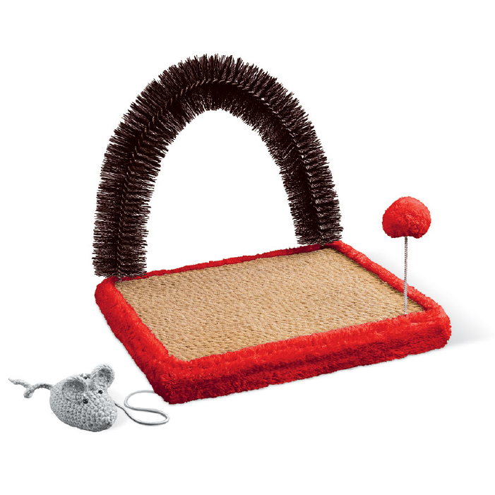 Scratcher-Earth-cat-gray-03-02 اسکرچر گربه زمینی نیناپت دارای برس ماساژ و اسباب بازی موش کت نیپ دار ابعاد 35x35 سانتی متر کد 6050 - Image 1
