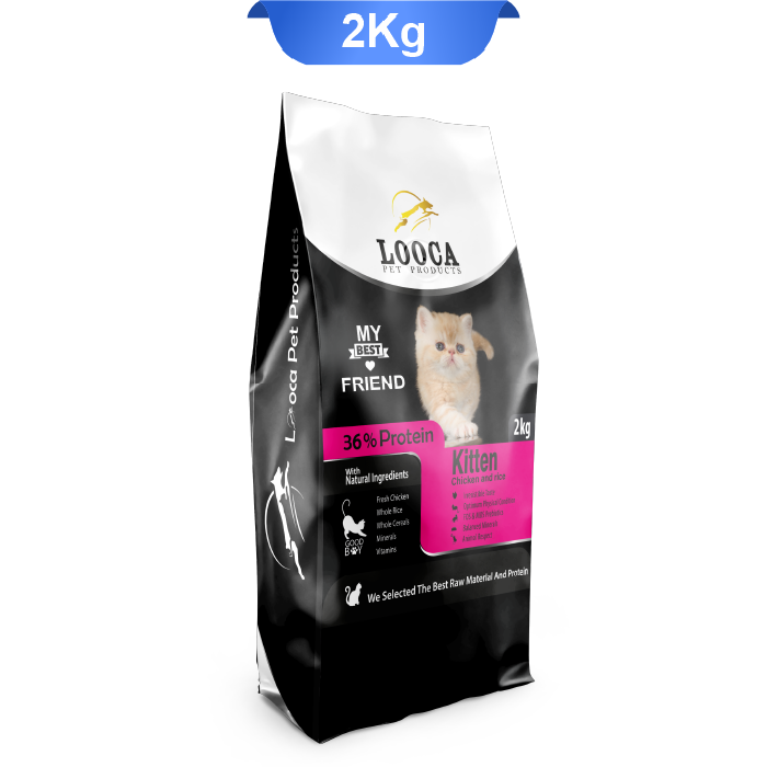 looca-kitten-cat-02 غذای خشک بچه گربه لوکا مدل کیتن طعم مرغ و برنج وزن 2 کیلوگرم Looca Kitten Cat - Image 1