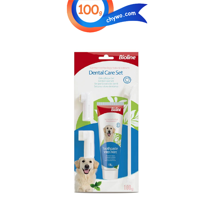 bioline-ch-n-01 ست خمیر دندان و مسواک سگ بایولاین طعم نعنا وزن 100 گرم Bioline toothpaste with Mint - Image 1
