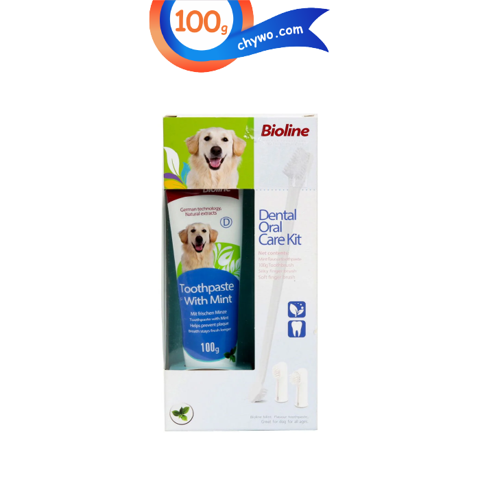 bioline-ch-n-07 کیت مراقبت دندان سگ بایولاین طعم نعنا وزن 100 گرم Bioline Dental Oral Care Kit - Image 1