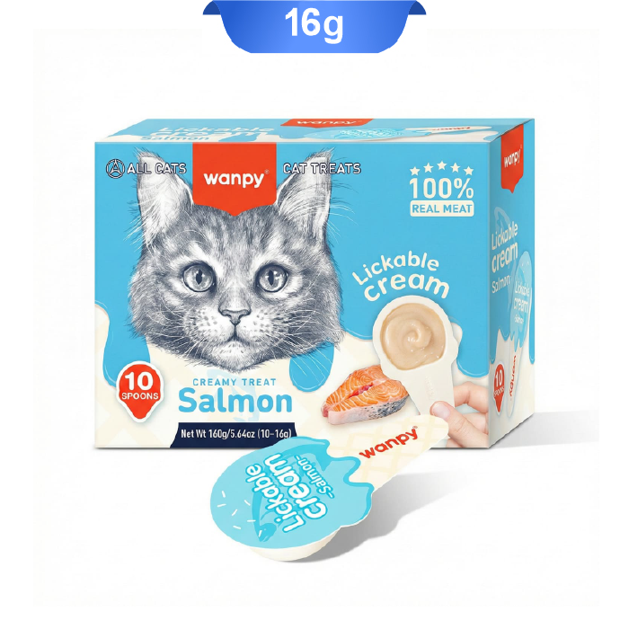 lickable-cream-salmon-wanpy--01 بستنی قاشقی گربه ونپی طعم ماهی سالمون وزن 16 گرم تکی Wanpy Lickable Cream - Image 1