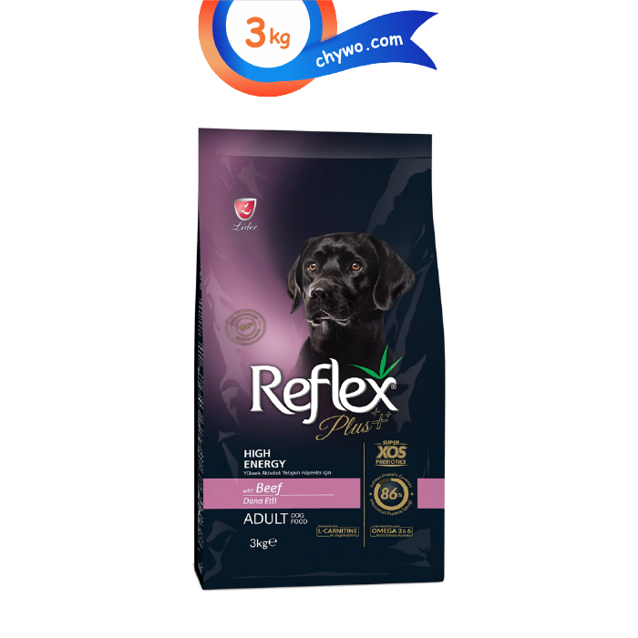 reflex-high-dog-food-beef-3kg-01 غذای خشک سگ بالغ رفلکس پلاس مدل های انرژی طعم گوشت گاو وزن 3 کیلوگرم Reflex Plus Adult High Energy - Image 1
